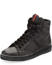 wit tragedie Kerel Prada Saffiano High Top Sneaker Black, $770 | Neiman Marcus | Lookastic