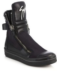 Giuseppe Zanotti Smooth Double Zip Leather High Top Sneakers