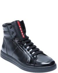 Prada Sport Bordeaux And Black Leather High Top Sneakers