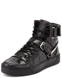 Gucci Spur Tennis Leather High Top Sneaker With Horsebit Black