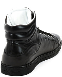 Salvatore Ferragamo Stephen 2 Calfskin High Top Sneaker Black