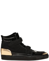 Suede Patent Leather High Top Sneakers