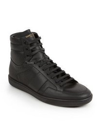 Saint Laurent Tonal Perforated Leather High Top Sneakers
