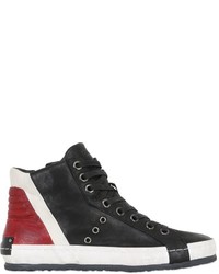 Washed Leather High Top Sneakers