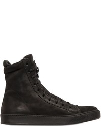 Waxed Leather High Top Sneakers