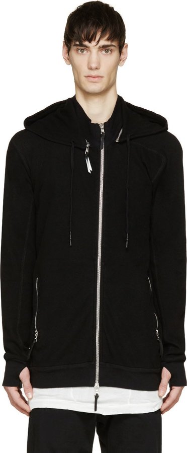 11 By Boris Bidjan Saberi Black Knit Zipped Hoodie, $660 | SSENSE