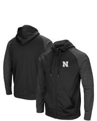 Colosseum Black Nebraska Huskers Big Tall Blackout Raglan Full Zip Hoodie