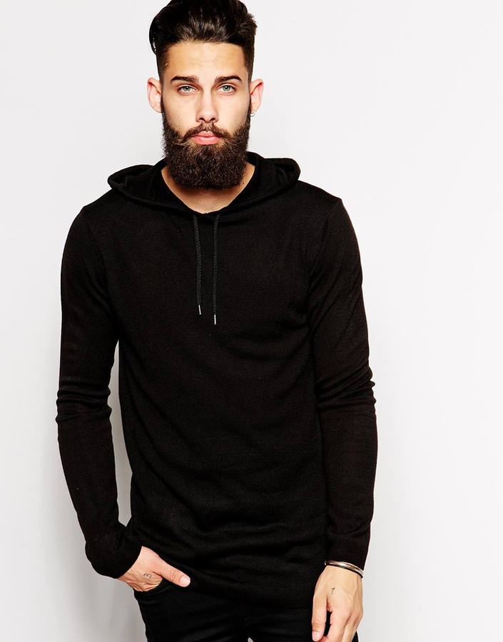 Knitted black hoodie new arrivals