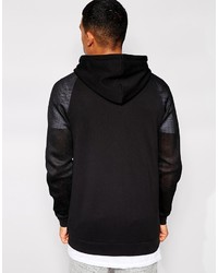Asos Brand Longline Zip Up Hoodie With Scuba Mesh Sleeves And Zip Pocket