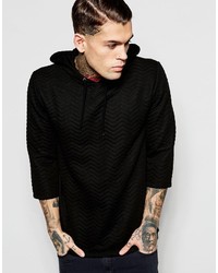 Asos Brand Quilted Hoodie With 34 Sleeve In Black
