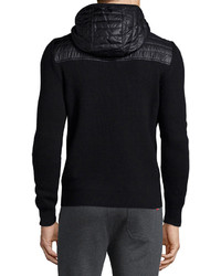 Moncler Hooded Zip Up Sweater With Nylon Black