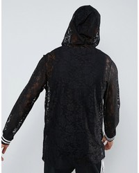 Asos Longline Lace Hoodie With Monochrome Tipping