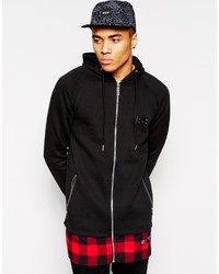 Criminal Damage Longline Zip Up Hoodie With Check Panel