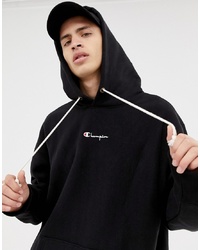 Champion Reverse Weave Oversized Hoodie With Small Script Logo In Black
