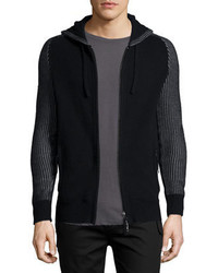 Helmut Lang Zip Front Hooded Cashmere Sweater Black