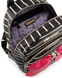 Betsey Johnson Bow Striped Faux Leather Backpack Black