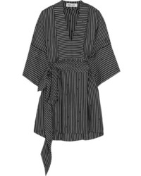 Diane von Furstenberg Belted Striped Silk Twill Blouse Black