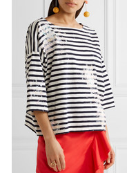 J.Crew Painted Striped Cotton Jersey Top Midnight Blue