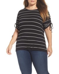Vince Camuto Plus Size Drawstring Sleeve Stripe Top