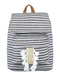 Black Horizontal Striped Canvas Backpack