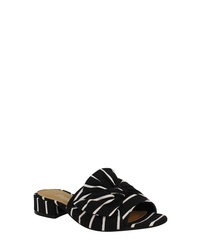 Black Horizontal Striped Canvas Flat Sandals