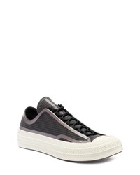 Black Horizontal Striped Canvas Low Top Sneakers