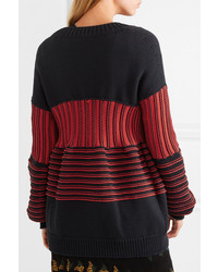 Sonia Rykiel Paneled Striped Ribbed Knit Cotton Blend Cardigan