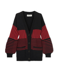 Sonia Rykiel Paneled Striped Ribbed Knit Cotton Blend Cardigan
