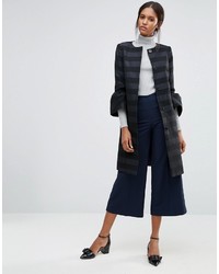 Helene Berman Coat With Fluted Sleeves In Textured Navy And Black