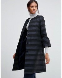 Helene Berman Coat With Fluted Sleeves In Textured Navy And Black