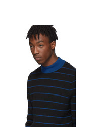 Acne Studios Black And Blue Striped High Neck Slim Sweater