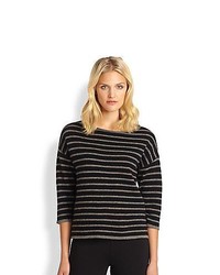 Eileen Fisher Boatneck Striped Sweater Ash Black