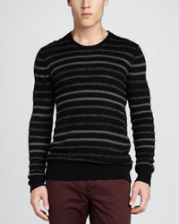 John Varvatos Star USA Brushed Knit Striped Sweater Black
