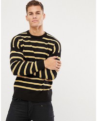 New Look Jumper With Crew Neck In Black And Mustard Stripe