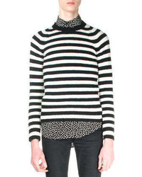Saint Laurent Shetland Striped Crewneck Sweater Black