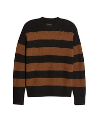AllSaints Shima Stripe Distressed Crewneck Sweater In Cinnamon Brownblack At Nordstrom