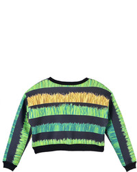 Choies Striped Grass Print Sweatshirt In Black