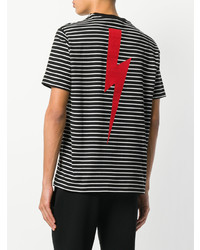 Neil Barrett Lightning Print Striped T Shirt