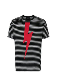 Neil Barrett Lightning Print Striped T Shirt