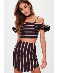 Missguided Black Stripe Frill Sleeve Crop Top