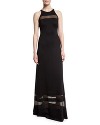 St. John Collection Shine Milano Knit Gown W Sheer Stripes Caviar
