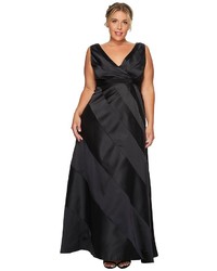 Adrianna Papell Plus Size V Neck Ball Gown With Diagonal Strip Detail Dress