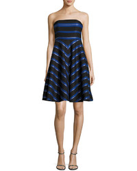 Halston Heritage Strapless Metallic Stripe Fit And Flare Cocktail Dress