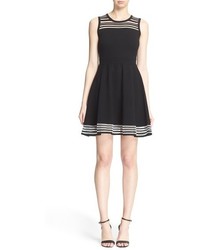 Milly Mesh Stripe Fit Flare Dress