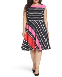 Tahari Plus Size Stripe Fit Flare Dress
