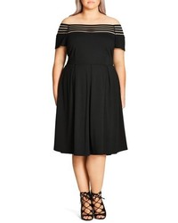 City Chic Shadow Stripe Fit Flare Dress