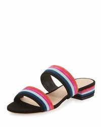 Black Horizontal Striped Flat Sandals