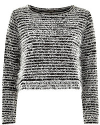 River Island Black Stripe Fluffy Knitted Top