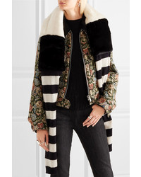 Marc Jacobs Striped Faux Fur And Wool Scarf Black