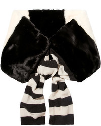 Marc Jacobs Striped Faux Fur And Wool Scarf Black